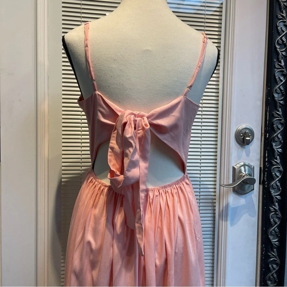 CUPSHE Maxi V Neck Twisted Sleeveless Cutout Self Tie Long Summer Formal Dress - Picture 6 of 8